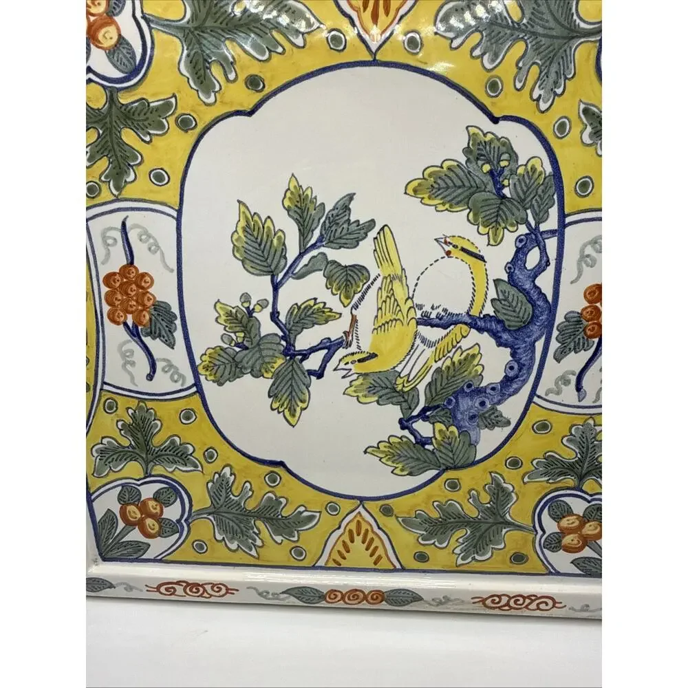 Rare Vintage Tiffany & Co. Hand Painted French Faience 12” Square Tray *